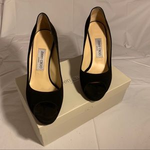 Jimmy Choo Luna Black Suede Peep Toe 39.5. ❤️👠❤️